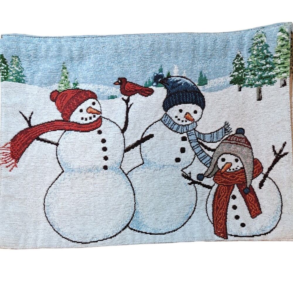 Snowman Placemats Winter Holiday Christmas Cloth Set of 4 Subtle Glitter Used